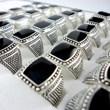 100шт Черен Ретро Стил със сребърно покритие Мъжки Пръстени За мъже и Жени с Ретро Мода на Едро Бижута на Едро Много Гореща Продажба LR347