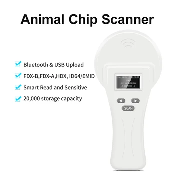 134,2 khz 125 khz RFID Ръчен Четец на ушни маркери за животни EM4305 FDX-A FDX-B ISO11784 11785 Скенер на микрочипове за домашни любимци