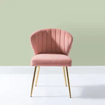 14-Каратный Домашен Модерен Акцентный стол Luna с възможност за сгъване на облегалката Трапезни столове със Златни метални Крака и Розова облегалка