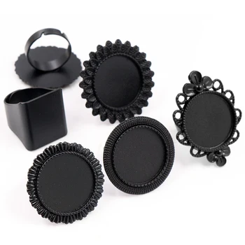 20 мм, 5 бр. черно покритие 5 стилове Регулируеми настройки пръстен Заготовки/основа, подходящи 20 мм стъклени кабошоны, бутон; Пръстеновидни рамка