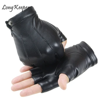 2020 Унисекс, черни ръкавици от изкуствена кожа без пръсти, обикновен женски топли ръкавици копчета, мъжки ръкавици в стил мотор пънк, дебели ръкавици