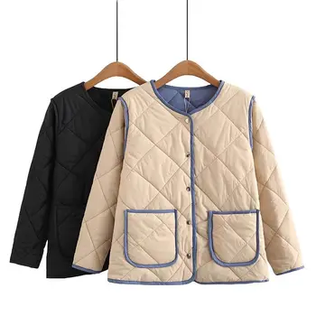 2023 Есенно-зимния леко памучно палто, дамски ретро универсална стеганая яке голям размер с бутони, ежедневни блузи Z2928