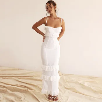 2023 Летни елегантни бели женски готови рокли Макси Луксозно бельо дебнещ рокля за сватбени събития