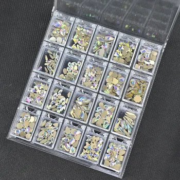 400 бр./кор., случаен crystal за нокти, планински кристал, 3D цветни кристали с фиксирана облегалка, диаманти, различни размери, AB, скъпоценни камъни, маникюр, декорация на нокти S4