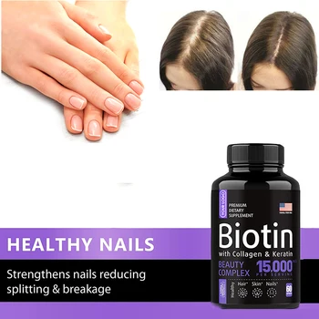 60 Таблетки Капсула на биотин подпомага растежа на косата и укрепва ноктите намалява напречното сечение на подхранва косата, предпазва ноктите Витамин капсула