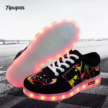7ipupas/детски обувки с led подсветка, новост, 11 цветове, светещи маратонки, зареждащи се чрез USB, унисекс, обувки с led подсветка в стил графити за момчета и момичета