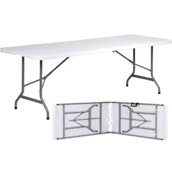 8-крак пластмасова сгъваема маса за вътрешна и външна употреба, бяла, за пикник, градински, къмпинг, двор