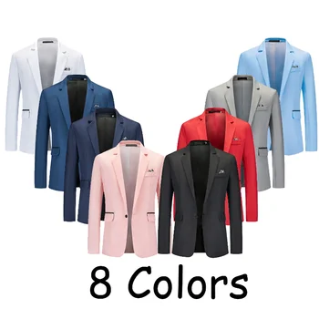 8 цвята, на европейски размер S-2XL, мъжки оборудвана монофонични сако с ревери на една пуговице, бизнес случайни джентълменско тънко яке