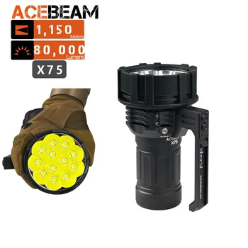 ACEBEAM X75 Максимално ярко фенерче с яркост от 80 000 лумена, USB PD Power Bank фенерче с обхват на лъча 1150 метра
