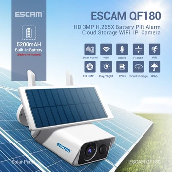 ESCAM QF180 H. 265 3MP безжична Откриване на движение PIR нощен версия Облачное Хранилище Twoway аудио 128 Г Слънчевата Батерия Камера е IP66