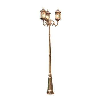 (H ≈ 2,5 М) Градинска лампа в европейски Стил, Уличен Лампа, Морава лампи, Лампа с високо полюс, Двойна Трехголовочная Градински Пейзаж Водоустойчив