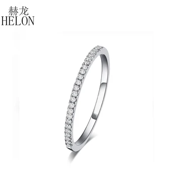 HELON от масивно бяло злато 14 К, сертифицирано кръгъл пръстен със 100% натурален диамант, пръстен със половина на вечността, за жени, подарък за годишнина, парти, бижута