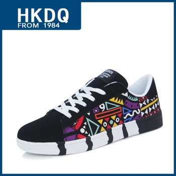 HKDQ Тенденция Мъжки Парусиновая обувки с графити и ниски деколтета, Дишащи Обувки За Скейтборд, Мъжки Удобни Нескользящие Вулканизационные Маратонки За Мъже