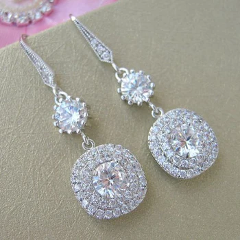 Huitan, модерни елегантни дамски висящи обеци, аксесоари за уши сребърен цвят за годеж, сватба на луксозни диамантени бижута, ЧЕХИЯ