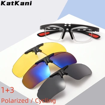 KatKani Нови 1 + 3 Модерни Спортни Поляризирани Слънчеви Очила за Нощно Виждане, Оптични Рамки За Колоездене Очила по Рецепта на Мъже и Жени 2320T