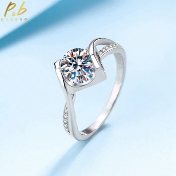 PuBang Бижута Истинско сребро 925 проба Бяло злато муассанит Годежен пръстен с диамант, за жени, подарък за годишнина Безплатна доставка