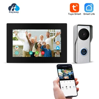 Sasha 7-инчов сензорен IPS-екран, система за видеодомофон за умен дом, достъп до домофону WiFi с камера за крилото на разговора 1080P 110 ° FHD