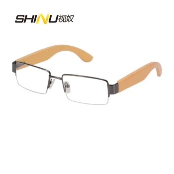 SHINU Късогледство Бамбукови очила в полукадровой рамки от очила за четене мъжки прогресивни очила шинопровод регулируеми очила по рецепта мъжки