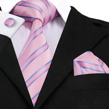 SN-433 Набор от равенство в розова ивица нормални размери с ширина 8,5 см, комплект копчета за ръкавели-носните шалове за красива мъжки сватбени партита