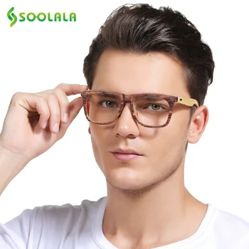 SOOLALA Големи дървени очила за четене от бамбук, мъжки полнокадровые очила с прозрачни лещи, рамки за очила при пресбиопия, рамки за очила за мъже