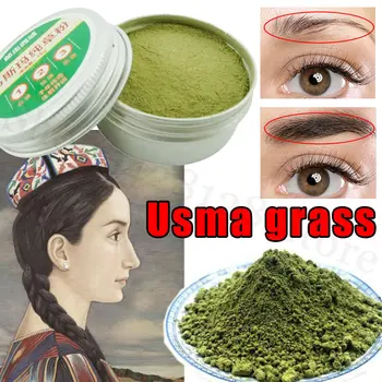 Usma Трева на Прах за вежди с Естествена трева на Прах Усман прах за растежа на косата Хранителна течност, Течност за растежа на веждите и миглите