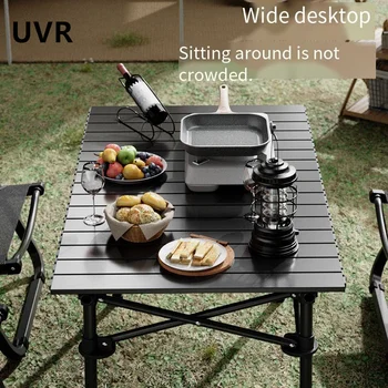UVR Улични сгъваеми маси и столове за семейни пътувания, маса за омлет за пикник, широка повърхност за сядане, преносим маса от сплав въглеродна стомана