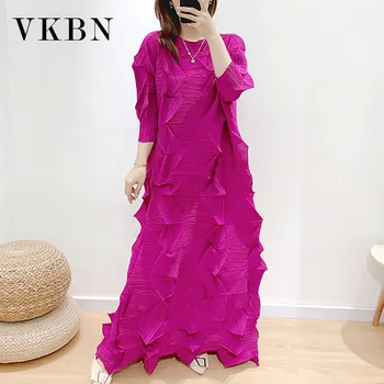 VKBN Лятото женствена рокля с диамант с форма на рюшами, ежедневна рокля с кръгло деколте, свободна талия три четвърти, вечерна рокля Y2k оранжево, лилаво, розово-червен цвят