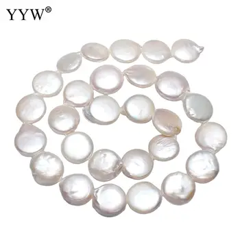 YYW благородна культивированная монети, мъниста от сладководни перли, 13-14 мм, плоски кръгли естествени бели разсипа перли за производство на бижута от колие