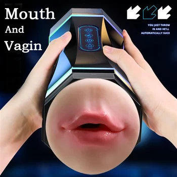Автоматично отопление на мъжкия мастурбатор Чаша секс-играчка Тугая котенце свирка вагинална форма и устата обърнатата форма на Автоматично извивание смучене
