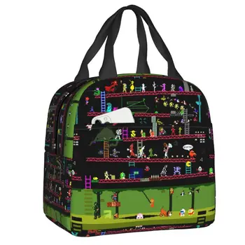 Аркадна игра Donkey Kong, колаж, чанта за обяд, термоохладитель, изолиран контейнер за обяд, детски училищни чанти за пикник чанти-тоут