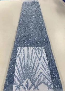 Африканска лейси плат 2023, благородна френска окото лейси плат с пайети, нигерийски дантелени платове за булчински рокли