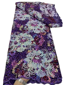 Африканска лейси плат с пайети 2023, с висококачествена бродерия на мъниста, нигерийски френски тюл, дантела материал за сватбена рокля