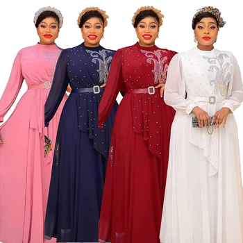 Африкански рокли за жени 2023 Пролетно парти дълга рокля с диаманти, африкански дрехи Елегантна кафтан мюсюлманската шифоновое рокля макси