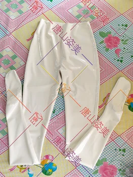 Бели латексови гамаши, с висока талия и чорапи 0,4 мм