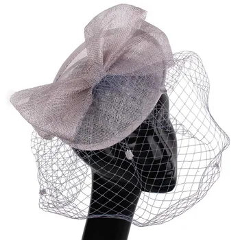 Булката Елегантни модни мрежести очарователи, сватбени коктейлни шапки за жени, барети с цветен модел от пера, шапки за дамите, летни шапки