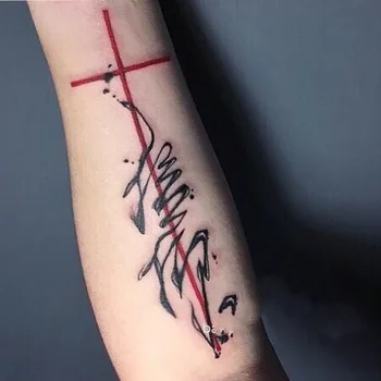 Водоустойчив временни татуировки етикети Червен кръст китайски йероглифи татуировка флаш татуировка на ръката женски мъжки