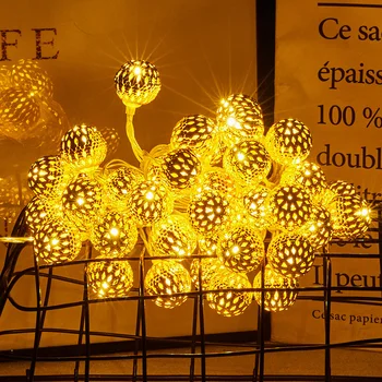 Външна слънчева led венец от марокански ковък чугун, гирлянда, с выдолбленным кръгла топка, Коледна лампа, празнична украса за парти