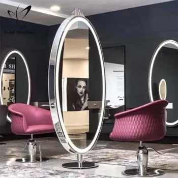 Гореща разпродажба на Мебели за интериора на Коса оборудване, Огледала за грим за полагане на Фризьорски салон Подови огледалната станция
