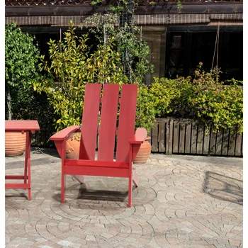Градински мебели за вътрешен/външен двор, дървени шезлонги, устойчиво на атмосферни влияния покритие-червен