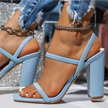 Дамски сандали Дамски сандали на токчета 2023 Летни обувки с високи токчета за дамски летни сандали с отворени пръсти на дебелите ток Chaussure Femme