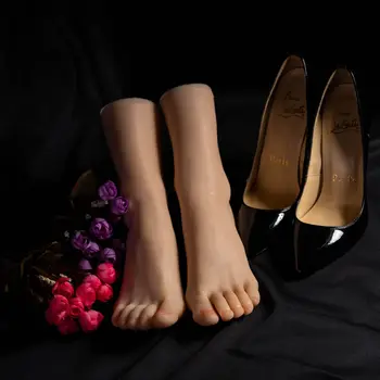 Дамски силиконови модел за краката, висококачествен манекен за маникюр, реалистични крака, фетиш за футфетиширования, демонстрация на чорапи, обувки TG3719