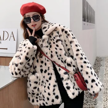 Дамско зимно леопардовое палто от изкуствена кожа заек Xylocarp QL0003 