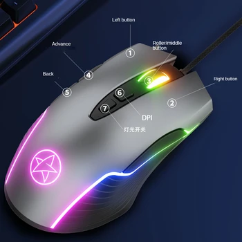 Детска мишката жичен RGB осветление 7 комбинации с макропрограммированием ръчна играта може да бъде подсветка за мишки, посветена на играта