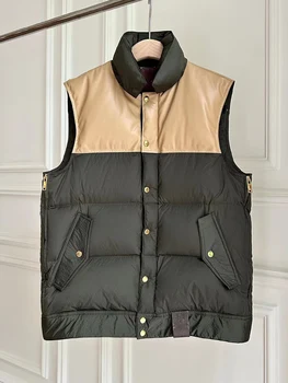 Дизайнерски директен пуховик с яка-часова контрастни цветове, дамски новата зимна мода луксозна naka яке без ръкави