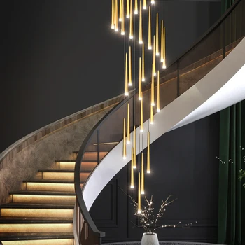 Дизайнерски полилей с led подсветка в скандинавски стил, златисто-черна за стълбища, дневни, спални, висящи осветителни тела, осветителни тела за дома, полилеи за осветителни тела
