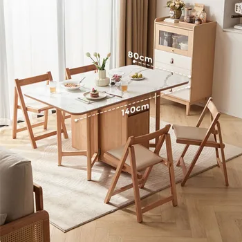 Дървена правоъгълна маса за хранене със скандинавски минималистичном стил, разтегателна маса за хранене-удължител, столове, кухненски мебели и интериор в японски стил Mesa Plegables