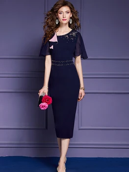 Елегантни, луксозни рокли Миди с мъниста за официални събития, дамски рокли 2023, лятна офис бизнес облекло за работа, по-големи размери 4XL, синьо