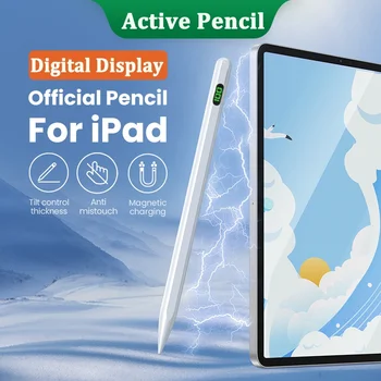 Емкостная писалка за iPad 2021 2022 2018 2019 Air Mini Pro, Active, цветен led дигитален дисплей, стилус с магнитна чрез адсорбция