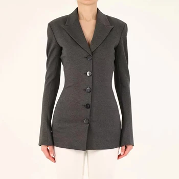 Есента нов однобортный яке 2023 с дълги ръкави, всекидневни тънък висококачествен корейски жена топ, тънък дълъг яке y2k