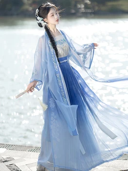 Жилетка с бродерии Song, стягане на Beizi, плиссированная пола на кръста, китайски дрехи Хан, костюми за жени, летни